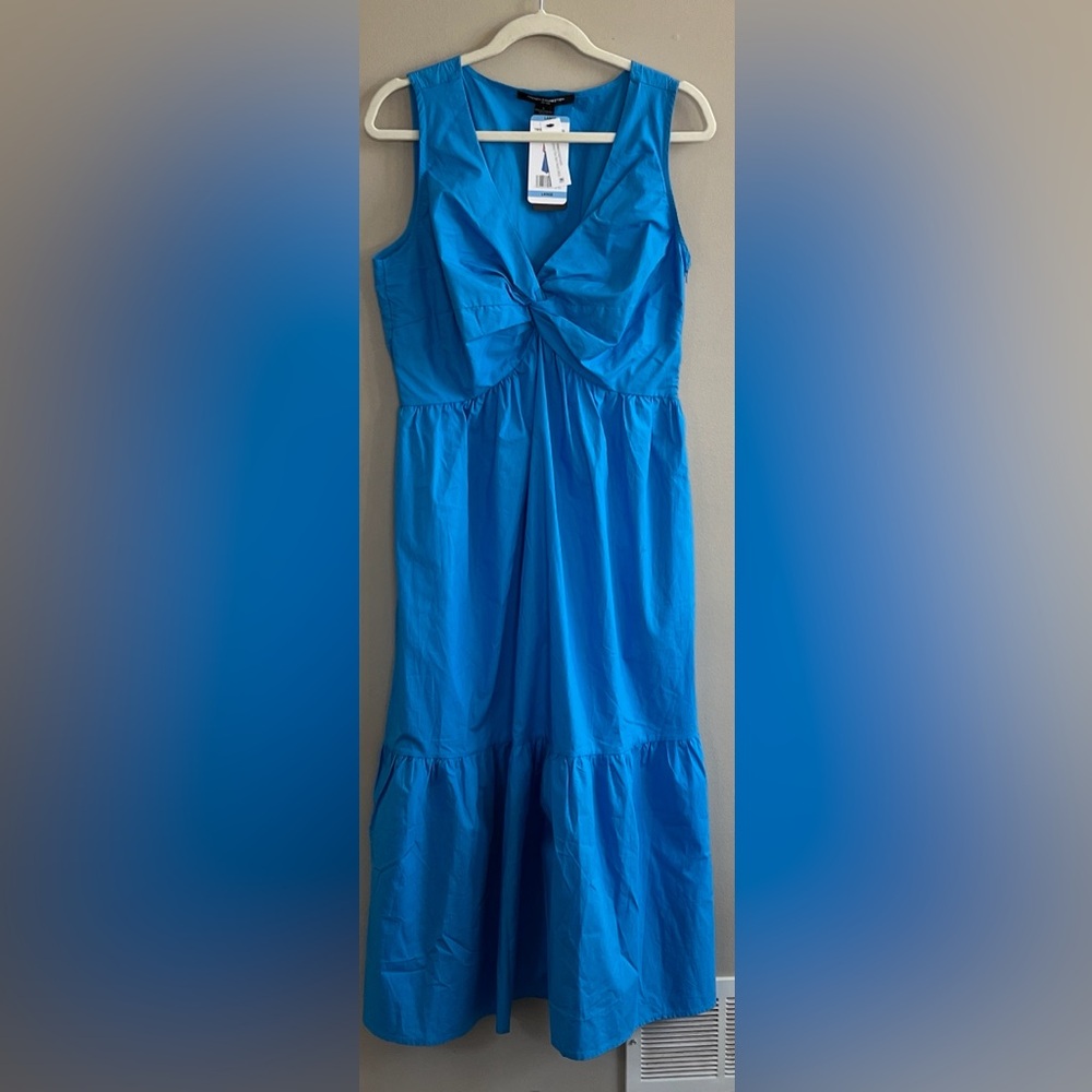 French Connection Twist Front Sleeveless Midi Dress Adriatic Blue size large
